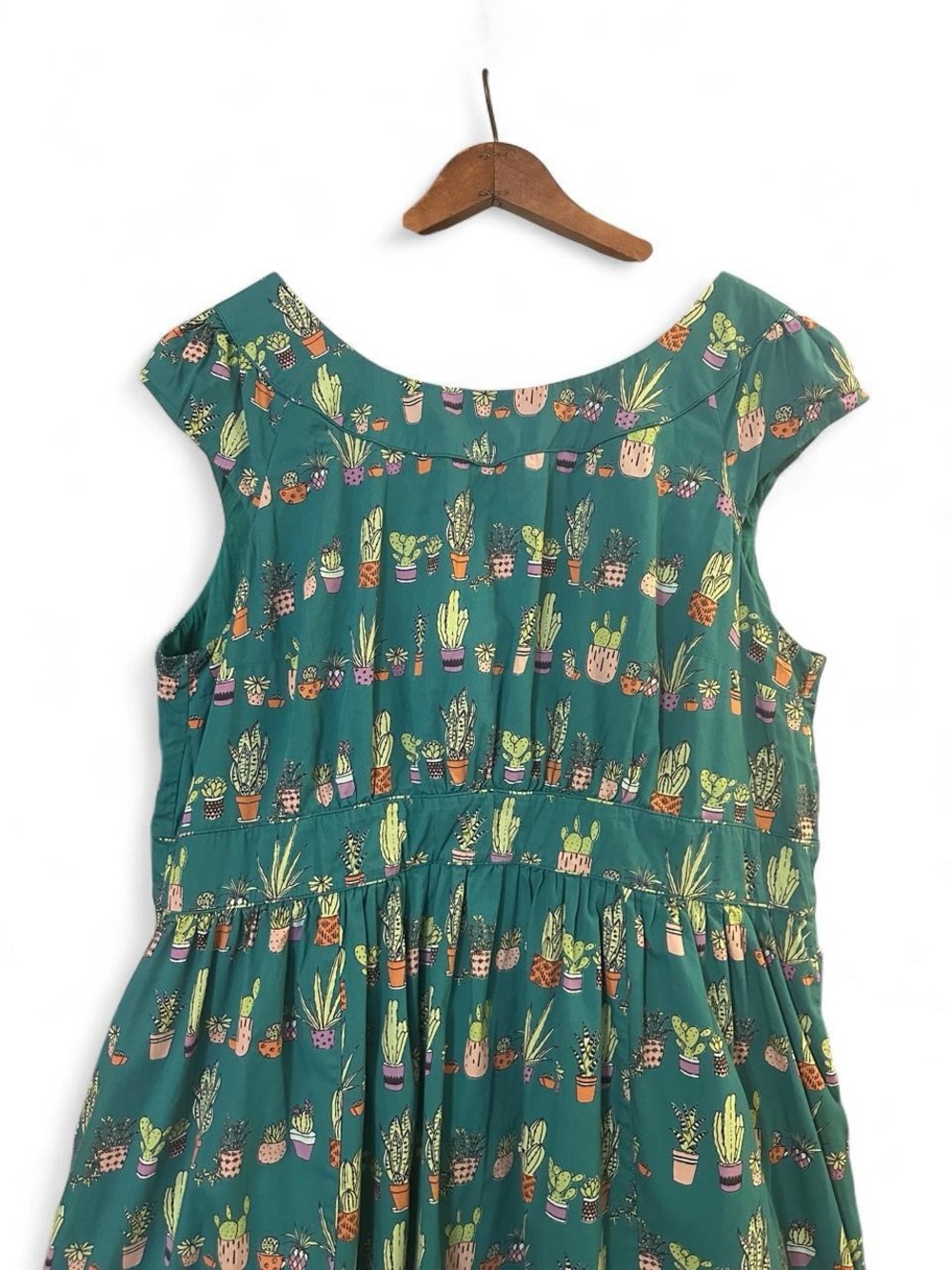 Modcloth Emily Fin Dress Day After Cactus Green Multicolor A-Line Cap Sleeve 2X - Picture 2 of 8